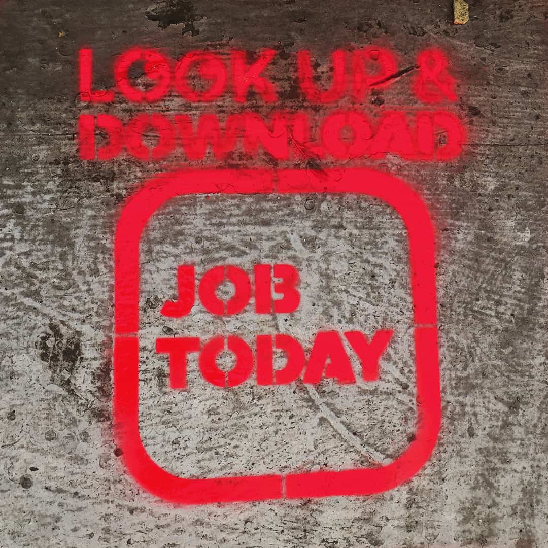#LookUpAndDownload JOB TODAY graffiti stencil guerrilla marketing campaign
